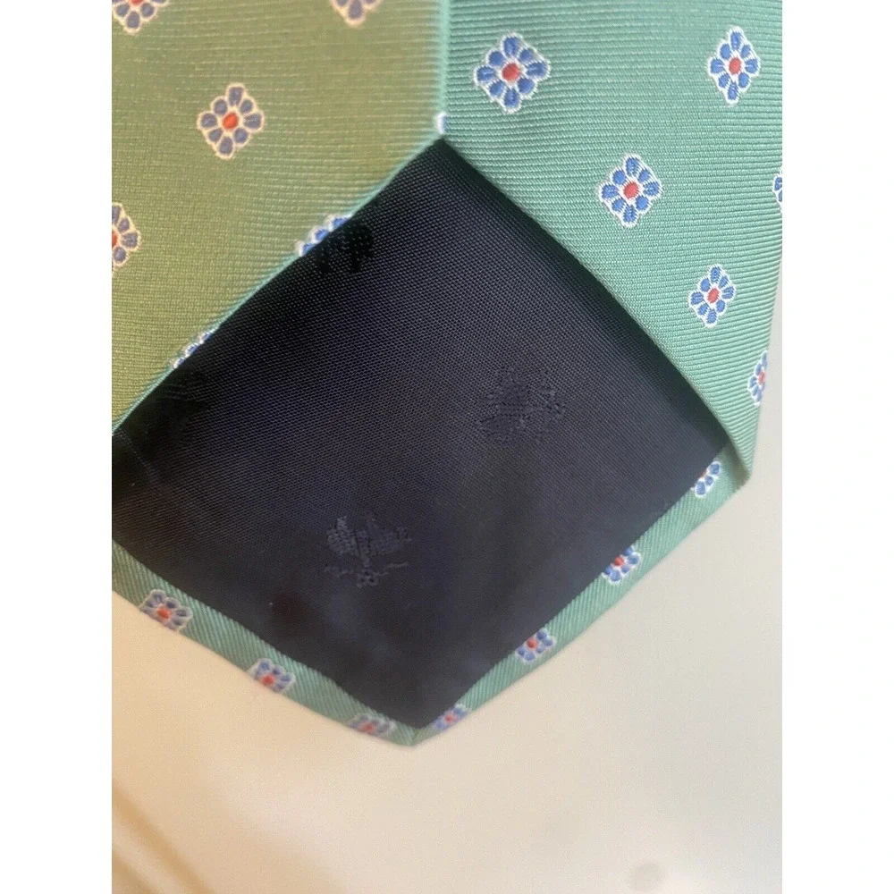 Brooks Brothers Makers Men's Green Floral Silk Necktie Handmade In USA - Picture 5 of 5